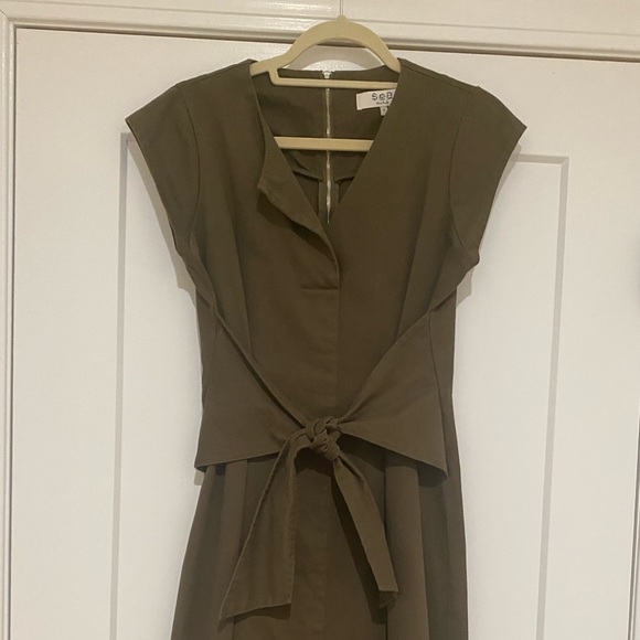 SEA Adalene Tie-waist Cotton-twill Dress in “Army” - Picture 5 of 9